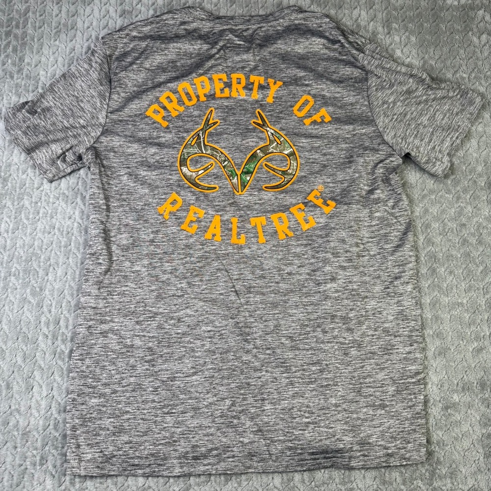 Realtree Mens Performance T Shirt Gray Heathered Logo Short Sleeve Size Medium - Picture 7 of 11